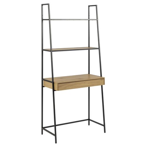 Bureau En Mdf Et Métal Grand Tiroir Et 2 Étagères - L 77cm X L. 36cm - Beige Et Noir