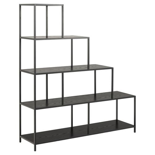 Bibliothèque En Escalier 4 Étagères Asymétriques En Mdf Et Métal - Noir