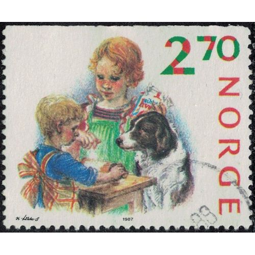 Norvège 1987 Oblitéré Used Préparatifs De Noël Enfants Et Leur Chien Y&t No 941 Su