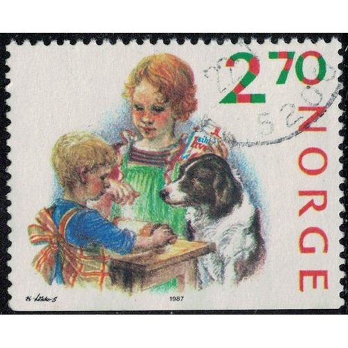 Norvège 1987 Oblitéré Used Préparatifs De Noël Enfants Et Leur Chien Y&t No 941 Su