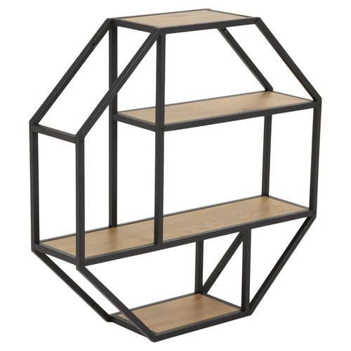 Etagère Murale Hexagonale En Mdf Et Métal - Beige Et Noir