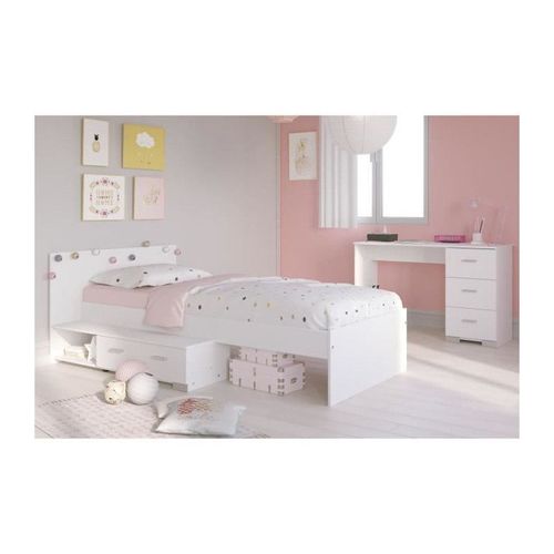 Cosmos Chambre Enfant Complete 2 Pieces - Lit + Bureau - Style Essentiel - Decor Blanc