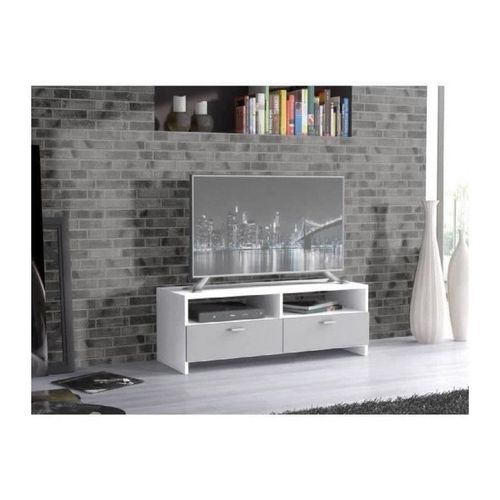 Finlandek Meuble Tv Helppo Contemporain Blanc Et Gris Mat - L 95 Cm