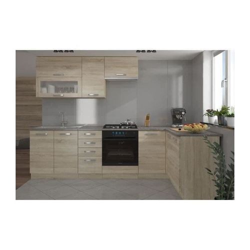 Lassen Cuisine Complete Dangle 240x165 Cm Avec Plan De Travail - Decor Chene Sonoma