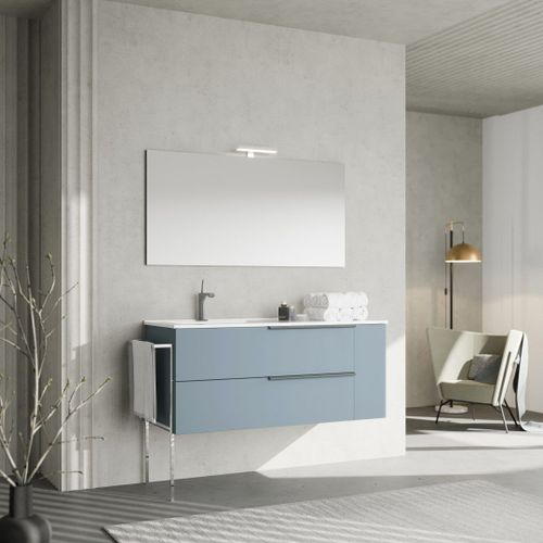 Meuble De Salle De Bain Avec Vasque En Céramique À Gauche, 120cm, Bleu Clair | New York