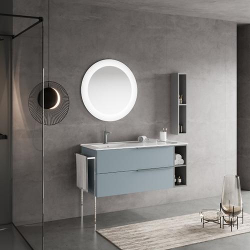 Armoire De Salle De Bain Murale 120cm Bleu Ciel, Lavabo, Miroir Rond | New York