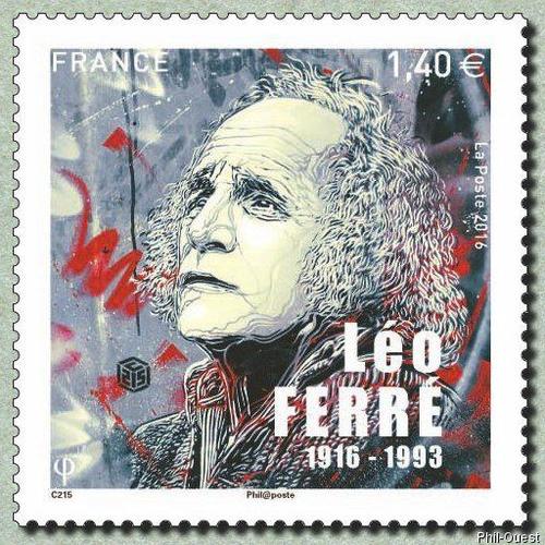 France 2016, Très Beau Timbre Neuf** Luxe Yvert 5080, Léo Ferré, Auteur-Compositeur-Interprète, Pianiste Et Poète, A Mis En Musique De Nombreux Poèmes D'aragon.
