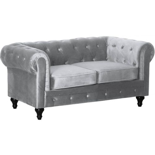 Canapé Fixe Chesterfield Velours Aliza - 157 X 82 X 70 Cm - 2 Places - Gris