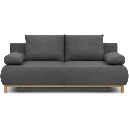 Banquette Convertible 3 Places Mika - Tissu Gris - Coffre De Rangement - L 192 X H 84 X P 93 Cm