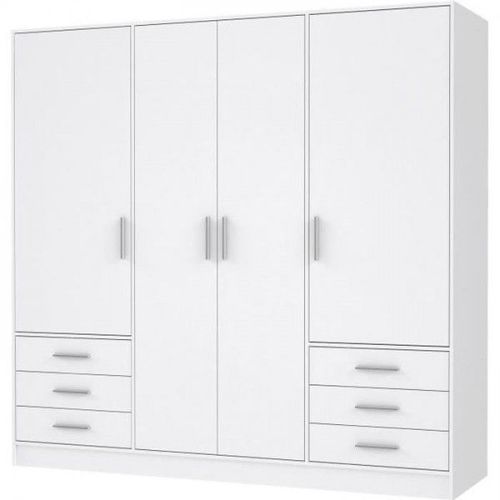 Armoire 4 Portes Battantes + 6 Tiroirs - Bois Aggloméré - Blanc Mat - L 206,5 X P 60 X H 200 Cm - Jupiter