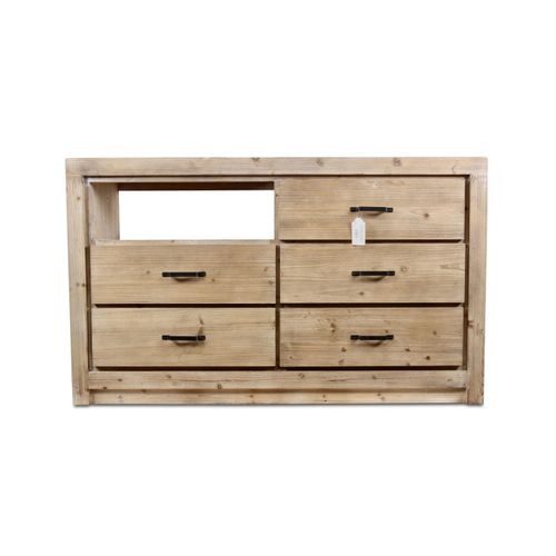 Commode 5 Tiroirs Bois Naturel 142x40x85cm