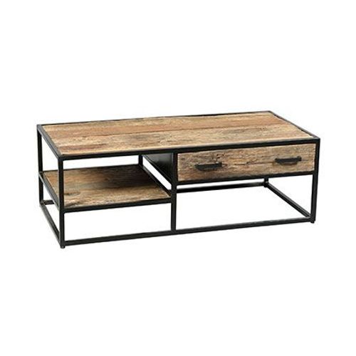 Table Basse 1 Tiroir 120x60x40 Cm En Teck Recyclé Et Métal - Jakes