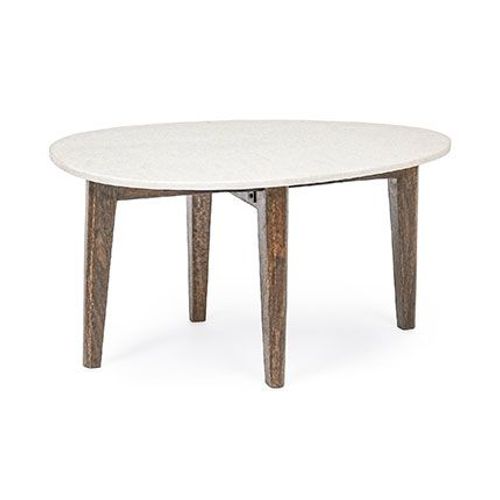 Table Basse 70x50x36 Cm Avec Plateau En Marbre Blanc Et Pieds En Bois