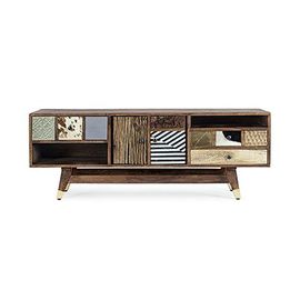 Meuble Tv 2 Portes 2 Tiroirs 140x40x48 Cm En Bois De Manguier