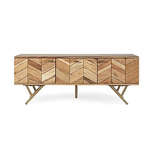 Meuble Tv 3 Portes 130x40x51 Cm En Bois D'acacia Naturel - Furnix