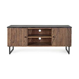 Meuble Tv 2 Portes 2 Niches 130x40x60 Cm En Bois D'acacia - Karasu