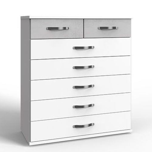 Chiffonnier 7 Tiroirs 91x40x106 Cm Blanc Et Gris Clair - Marly