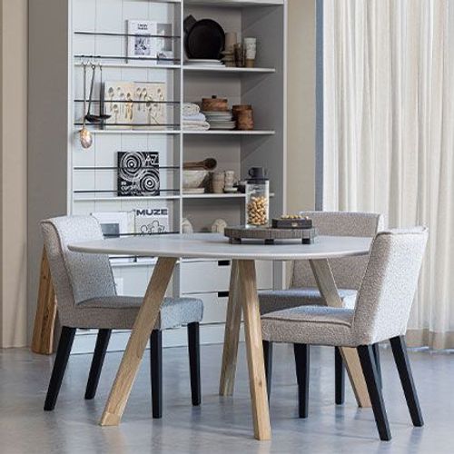 Table À Manger Ronde 130x75 Cm En Bois Massif Blanc Et Naturel