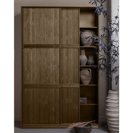 Armoire 2 Portes Coulissantes 139x44x215 Cm En Pin Marron