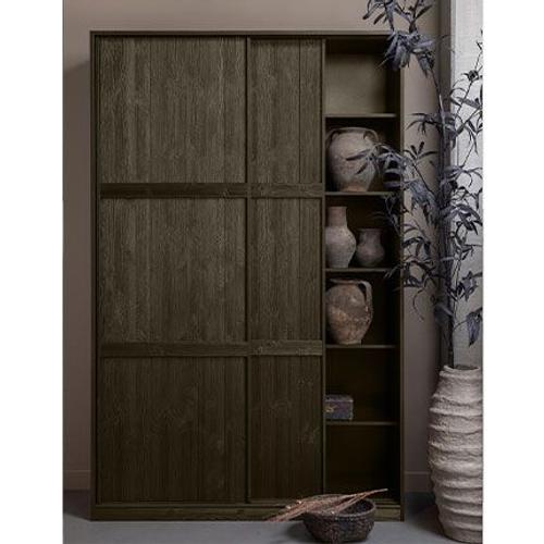 Armoire 2 Portes Coulissantes 139x44x215 Cm En Pin Marron Foncé