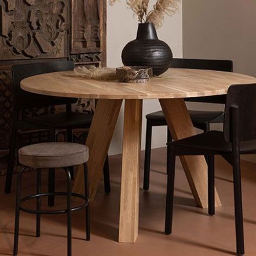 Table À Manger Ronde 129x77 Cm En Chêne Naturel