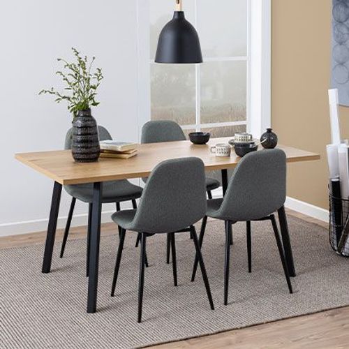 Table À Manger 160x90x75 Cm Décor Chêne Et Noir
