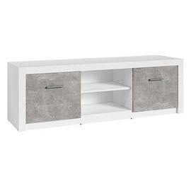 Meuble Tv 2 Portes 165x45x54 Cm Décor Béton Et Blanc Mat - Karla