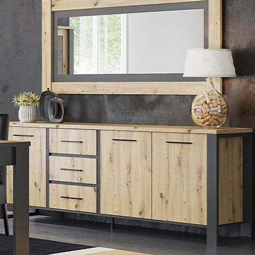 Buffet 3 Portes 3 Tiroirs 222x47x83 Cm Naturel Et Noir - Zadar