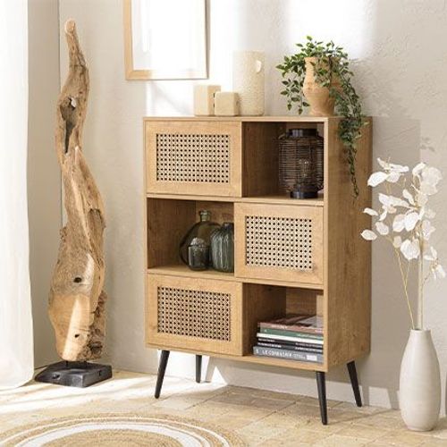 Buffet 3 Portes Coulissantes Effet Cannage Naturel - Trusty