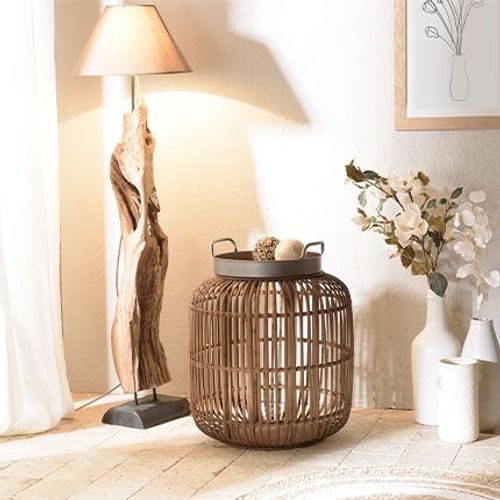 Table D'appoint Ronde 51x57 Cm Marron Et Plateau Noir - Curzu