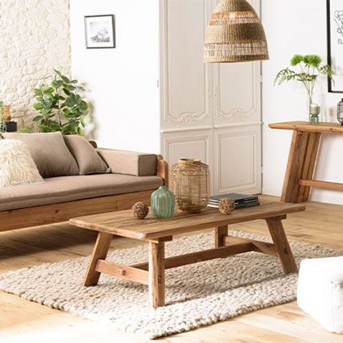 Table Basse 140x70x43 Cm En Pin Recyclé - Glayne