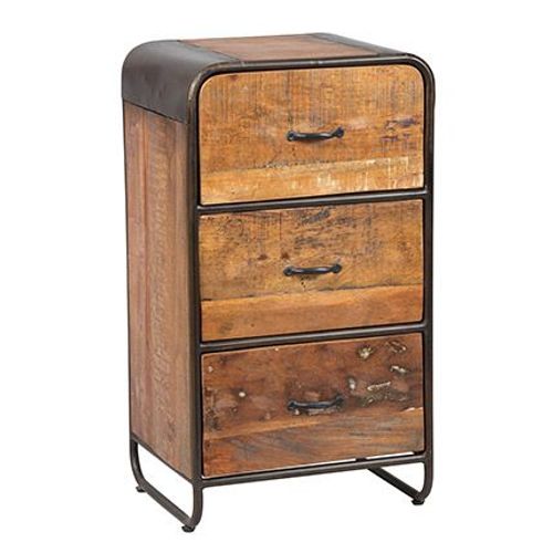 Chiffonnier 3 Tiroirs 50x40x90 Cm En Bois Recyclé Et Métal - Hunter