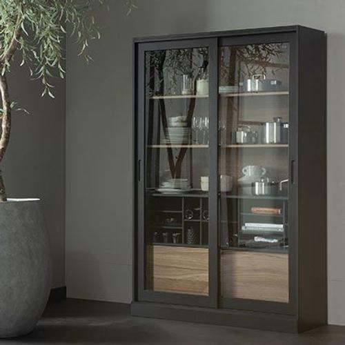 Vitrine 2 Portes 125x47x200 Cm Naturel Et Noir - Bakari