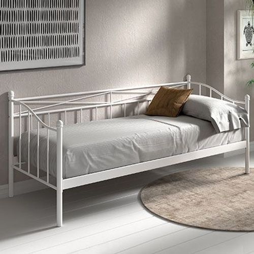 Lit Banquette 90x200 Cm Structure En Métal Blanc