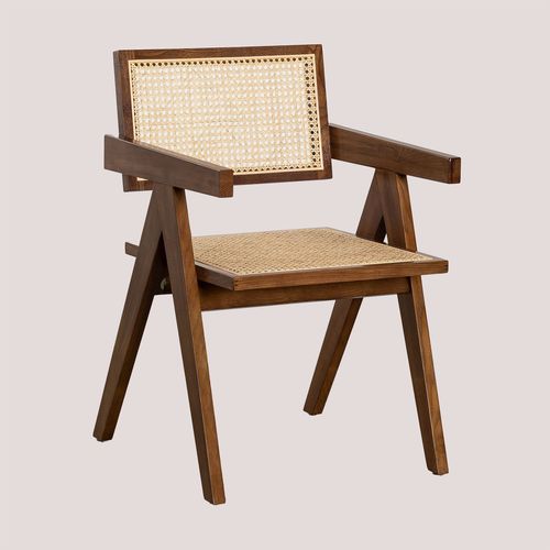 Chaise De Salle À Manger Avec Accoudoirs En Bois De Frêne Et Rotin Style Lali Bois Foncé