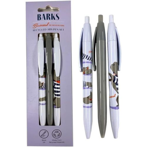 3 Stylos À Bille - Noir - Pointe Fine - Scolaire - Enfant - Chien Rigolo - Plastique Recyclé