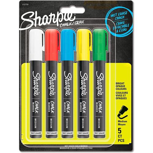 Sharpie Lot De 5 Marqueurs Craie Effaçables Avec Un Chiffon Humide Couleurs Assorties