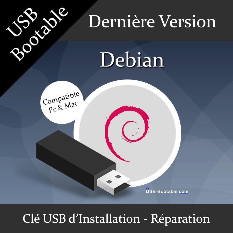 Clé USB Bootable Debian + Guide PDF d'utilisation -  Installation/Réparation/Mise à niveau - Compatible PC et Mac - Dernière  version officielle - USB 2.0 / 3.0