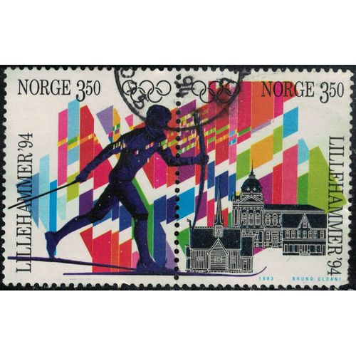 Norvège 1993 Oblitérés Used Se-Tenant Drapeaux Flags Ski De Fond Jeux Olympiques Lillehammer Y&t No 1096 Et 1097 Su