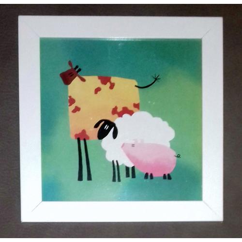 Tableau animalier encadrement blanc (Vache, Mouton et Cochon), chambre d'enfant ou autre