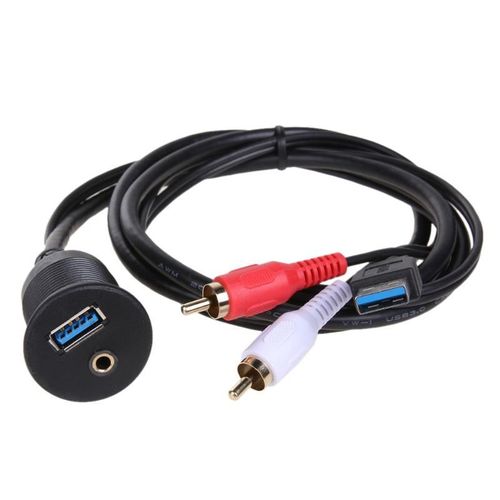 Câble d'extension de panneau de tableau de bord, 1m USB 3.0 3.5mm AUX à USB3.0 2 RCA, pour voiture, bateau, camion