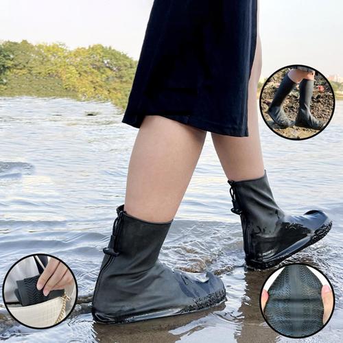 Almencla 2x couvre-chaussures antidérapants avec fermeture éclair, galoches  de pluie, protège-chaussures imperméables unisexes réutilisables pour la  randonnée
