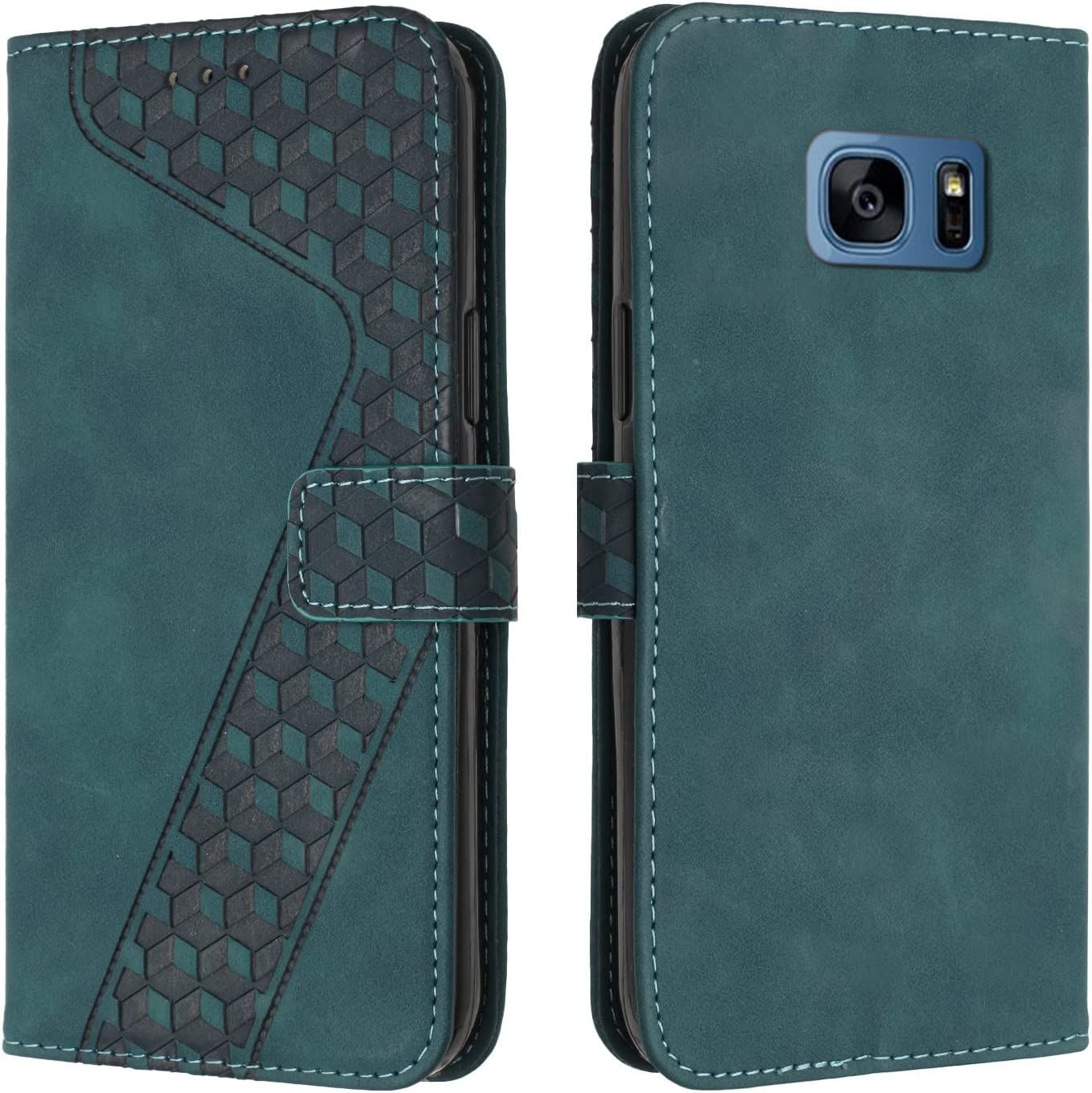 Vergist Coque Samsung Galaxy S7, Antichoc Tpu Housse Samsung S7 Cuir Pu Portefeuille Etui [Fentes Pour Cartes] [Fermoir Magnétique] Coque Pour Galaxy S7 (5,1 Pouces),Book Verte