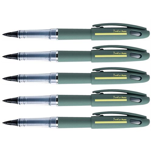 Pentel Lot De 5 Feutres Plume Tradio Sport Chic Kaki Jaune Encre Noire