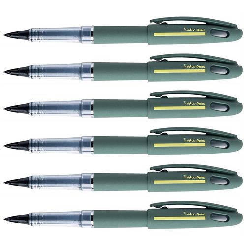 Pentel Lot De 6 Feutres Plume Tradio Sport Chic Kaki Jaune Encre Noire
