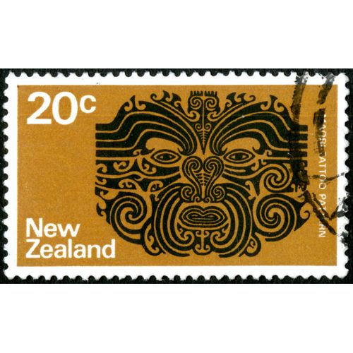 Timbre Oblitéré New Zealand, Maori Tattoo Pattern, 20 C