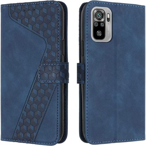 Vergist Coque Pour Xiaomi Redmi Note 10 / Note 10s, Etui Protection Housse Premium En Cuir Pu,Pochette Fermeture Magnétique,Flip Case Compatible Avec Redmi Note 10 / Note 10s,Book Bleu