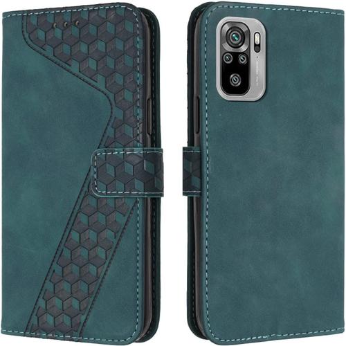 Vergist Coque Pour Xiaomi Redmi Note 10 / Note 10s, Etui Protection Housse Premium En Cuir Pu,Pochette Fermeture Magnétique,Flip Case Compatible Avec Redmi Note 10 / Note 10s,Book Verte