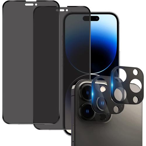 Ibetek 4 Pièces Anti-Espion Protection Écran Compatible Avec Iphone 14 Pro, 2 Pièces Privacy Film Protection Et 2 Pièces Caméra Arrière Double Protection, Écran Privé Protecteur