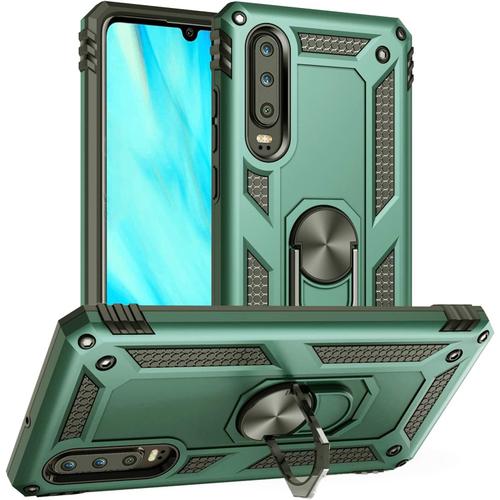 Pegoo Coque Huawei P30, Housse Antichoc Armure Protection Housse Coque Etui Avec Support Cover Case Pour Huawei P30 (Vert Foncé)